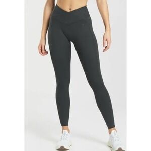 Gymshark Leggings Size S Dark Crossover Waistband Darkest Teal Blue Grey